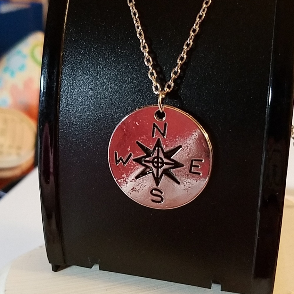 Compass Necklace 20" Silver Tone Travel